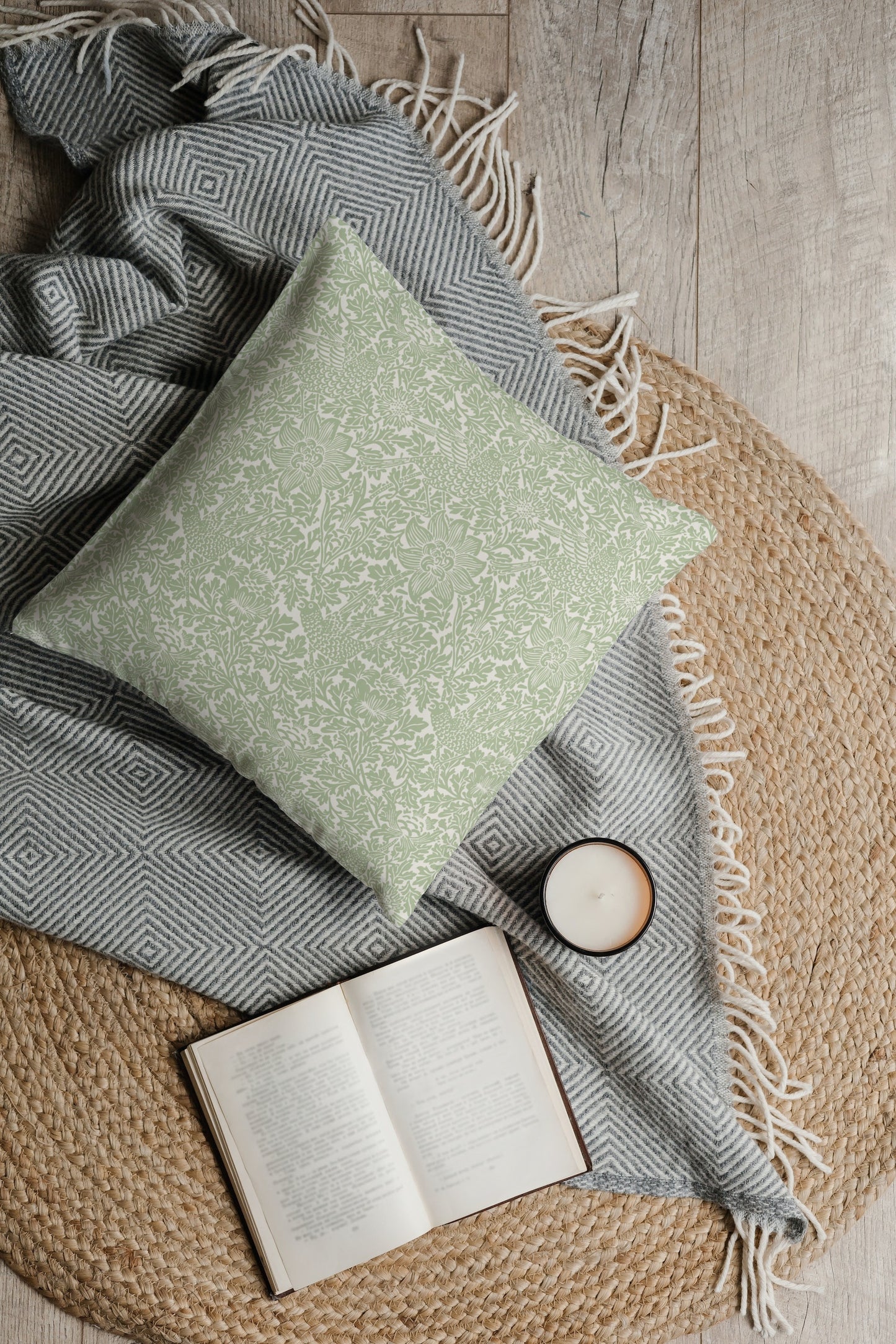 William Morris Outdoor Pillows Bird & Anemone Sage Green