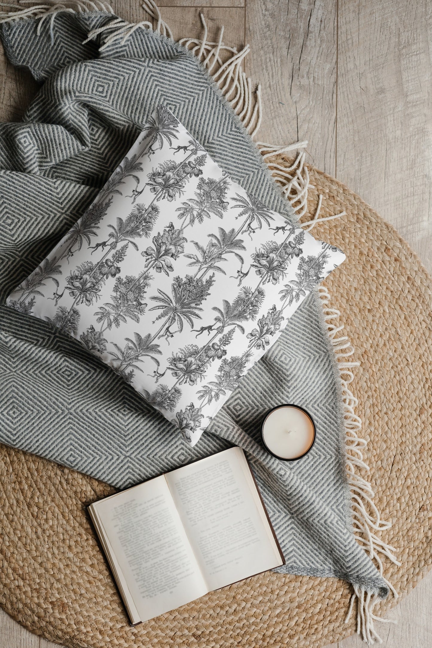 Monkey Palm Jungle Outdoor Pillows Chinoiserie Black & White