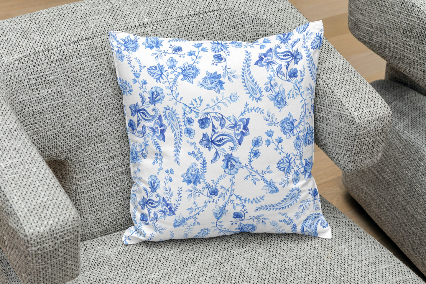 Paisley Outdoor Pillows Chinoiserie Blue Floral