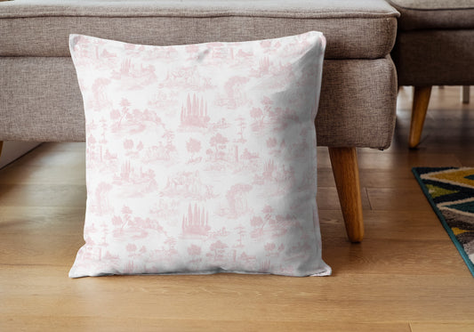 Toile de Jouy Outdoor Pillows Vintage Soft Pink