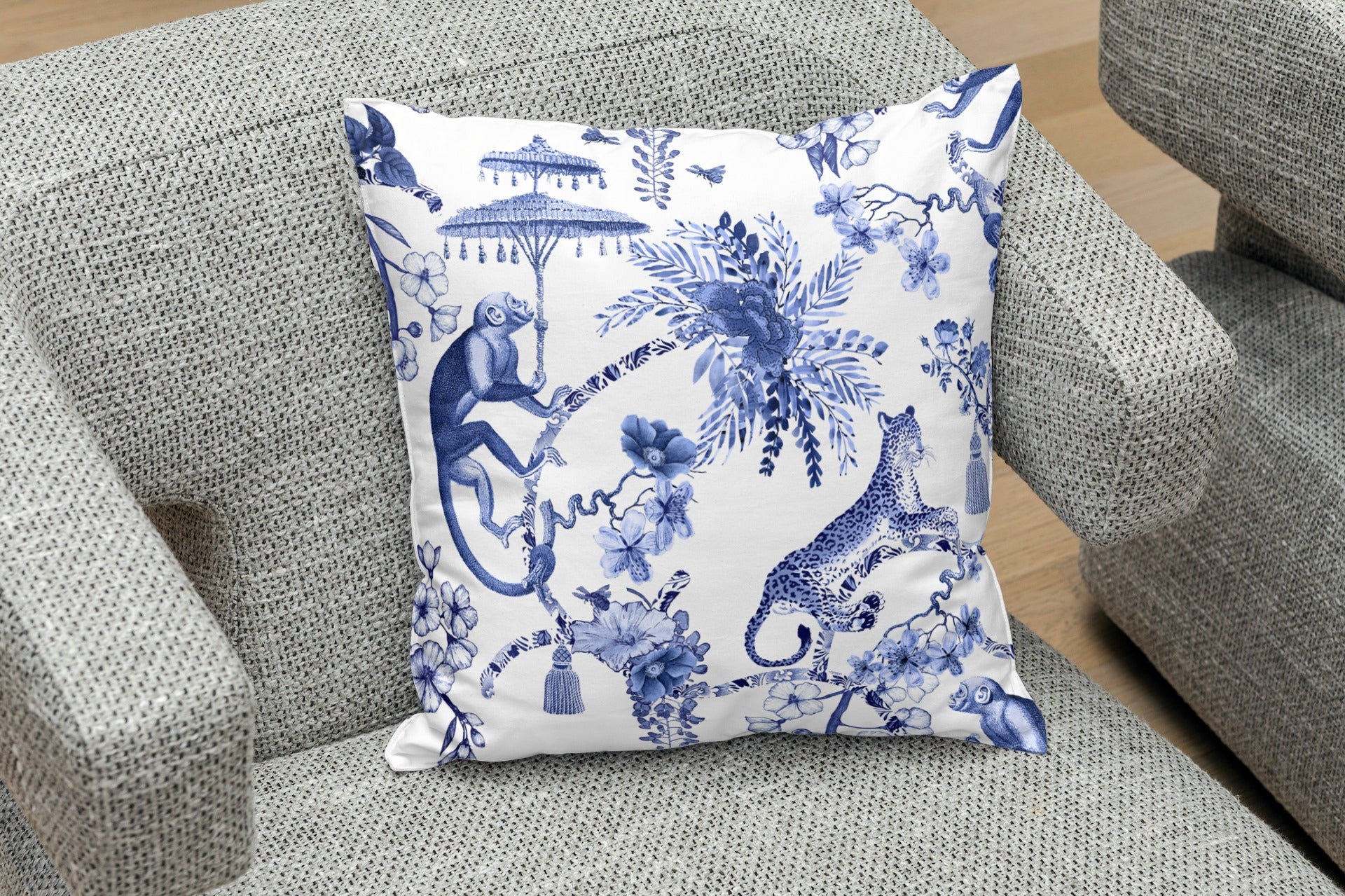 Blue shop toile pillows