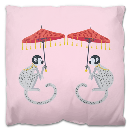Seminyak Outdoor Pillows Baby Pink Chinoiserie Monkey Umbrella