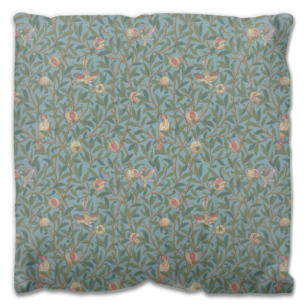 Bird & Pomegranate Outdoor Pillow William Morris Turquoise Coral