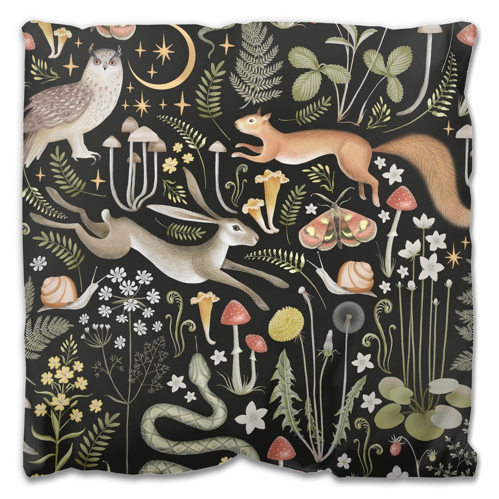 Enchanted Forest Outdoor Pillows Black