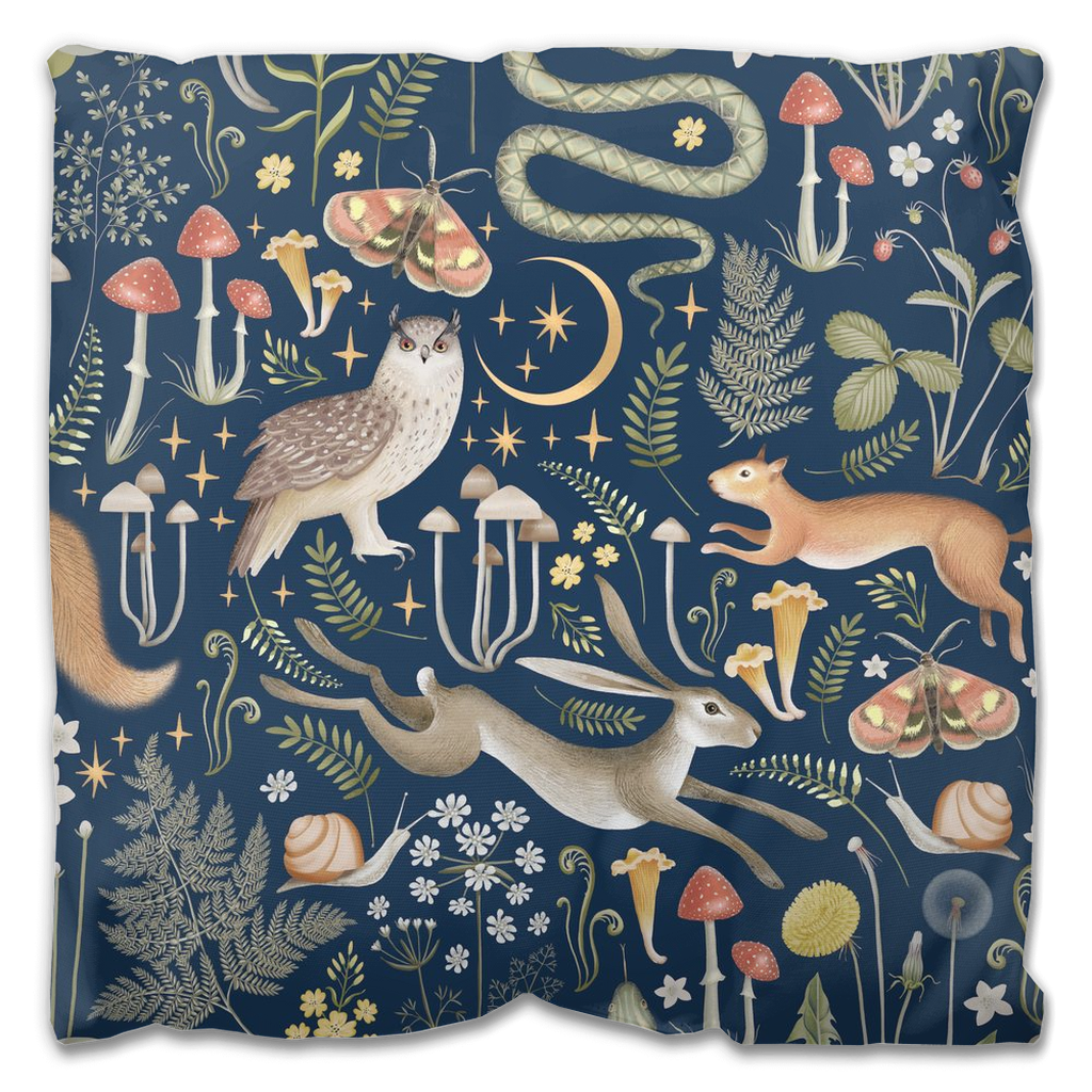 Enchanted Forest Outdoor Pillows Navy Blue