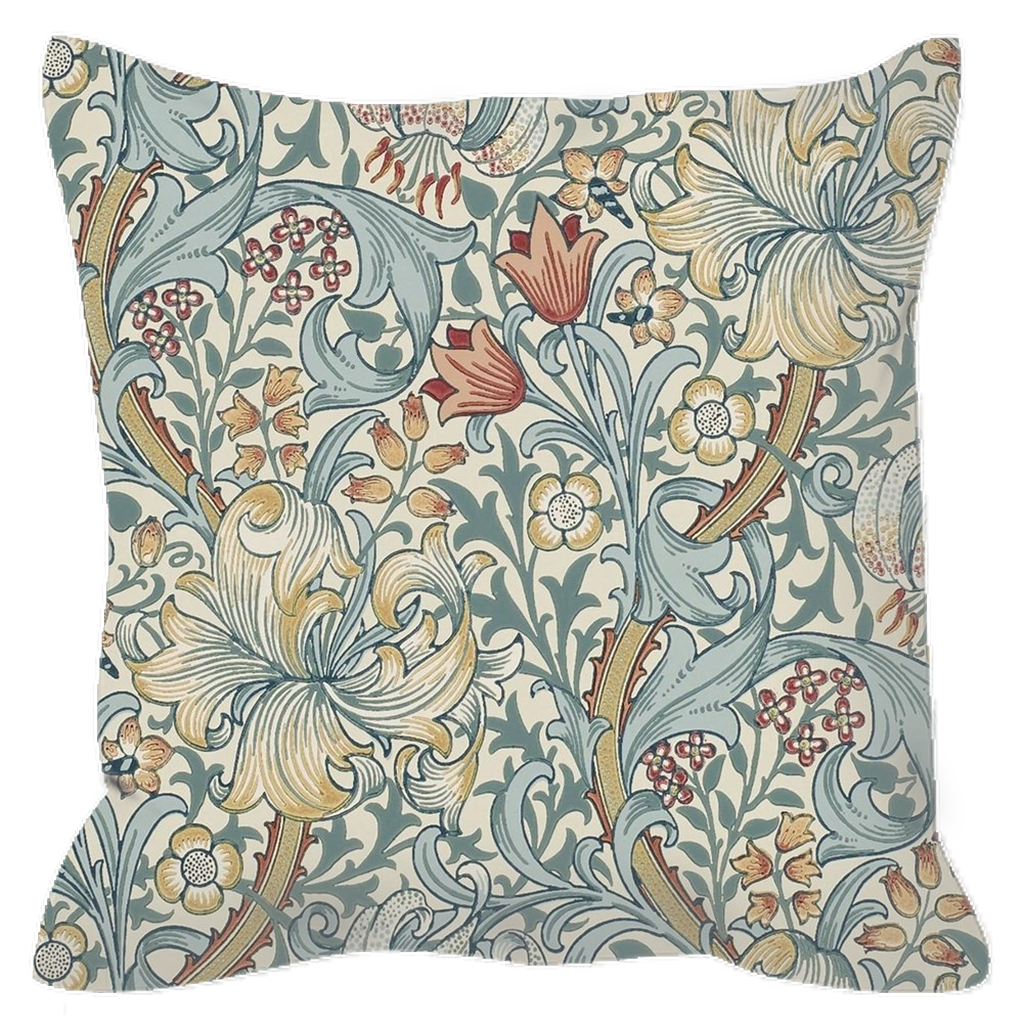Golden Lily Outdoor Pillows William Morris Blue Slate Manilla