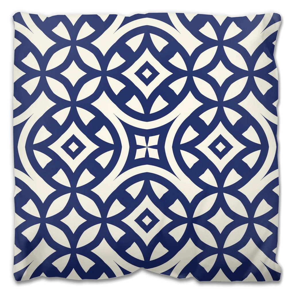 Geometric Outdoor Pillows Navy Blue & Cream