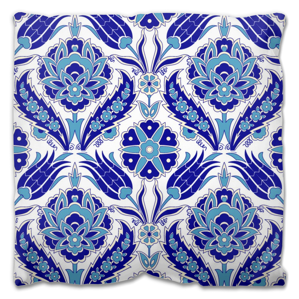 Azra Ottoman Outdoor Pillows Blue & White