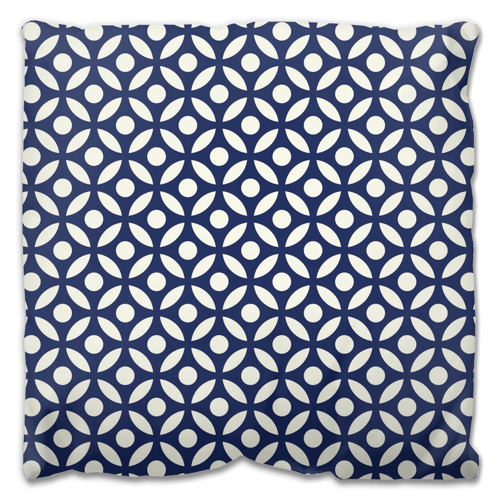 Geometric Circles Outdoor Pillows Navy Blue & White