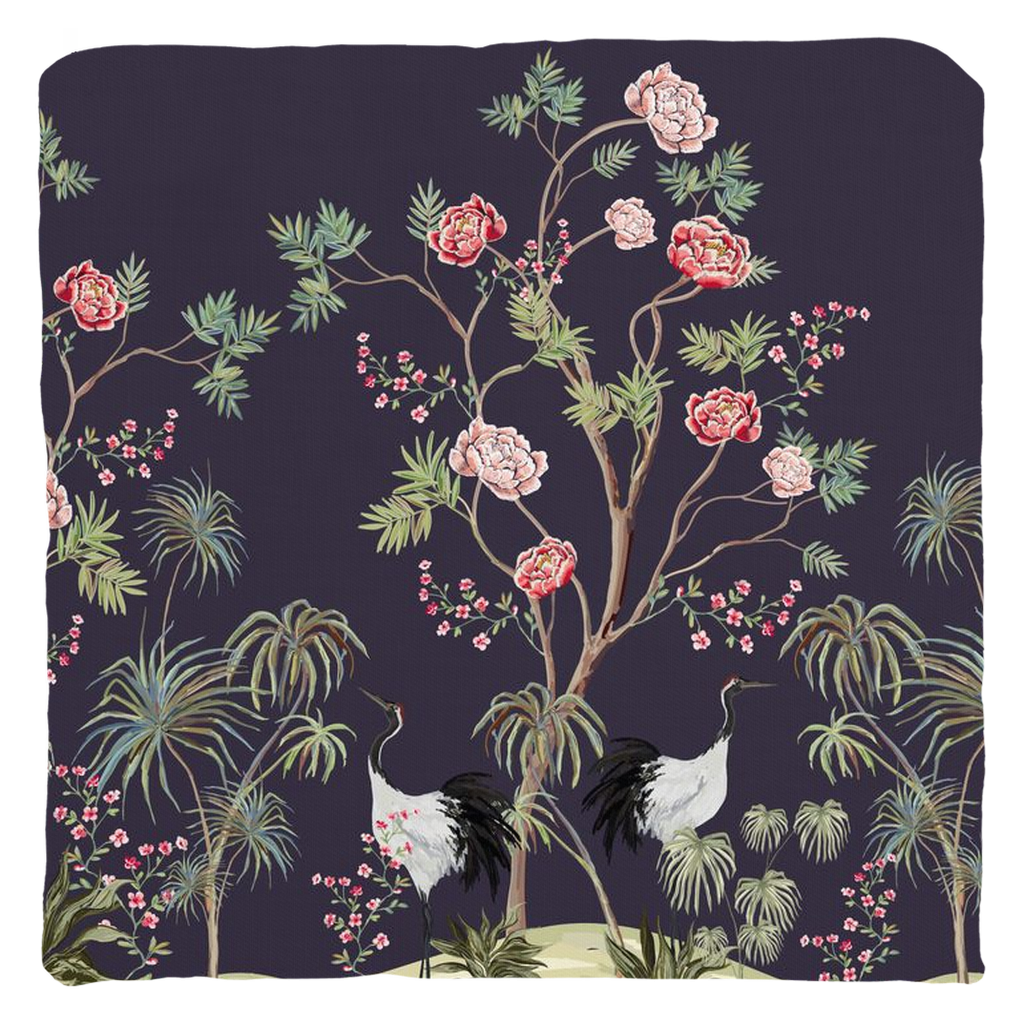 Chinoiserie Garden Cotton Pillows Peony Herons