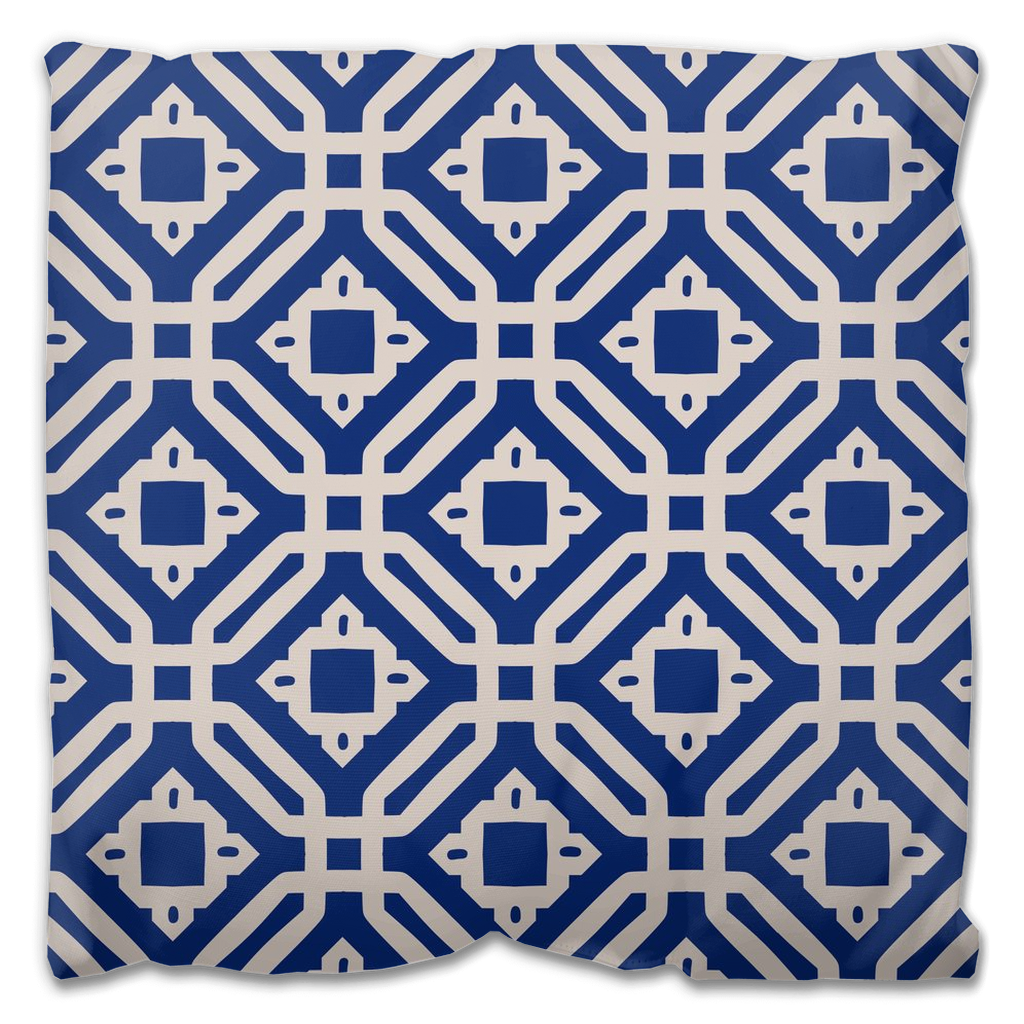 Geometric Outdoor Pillows Navy Blue & Ecru