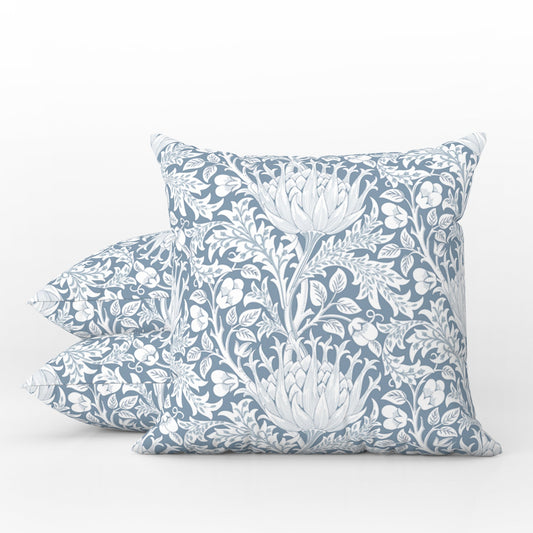 Provence Outdoor Pillows William Morris Artichoke Blue White