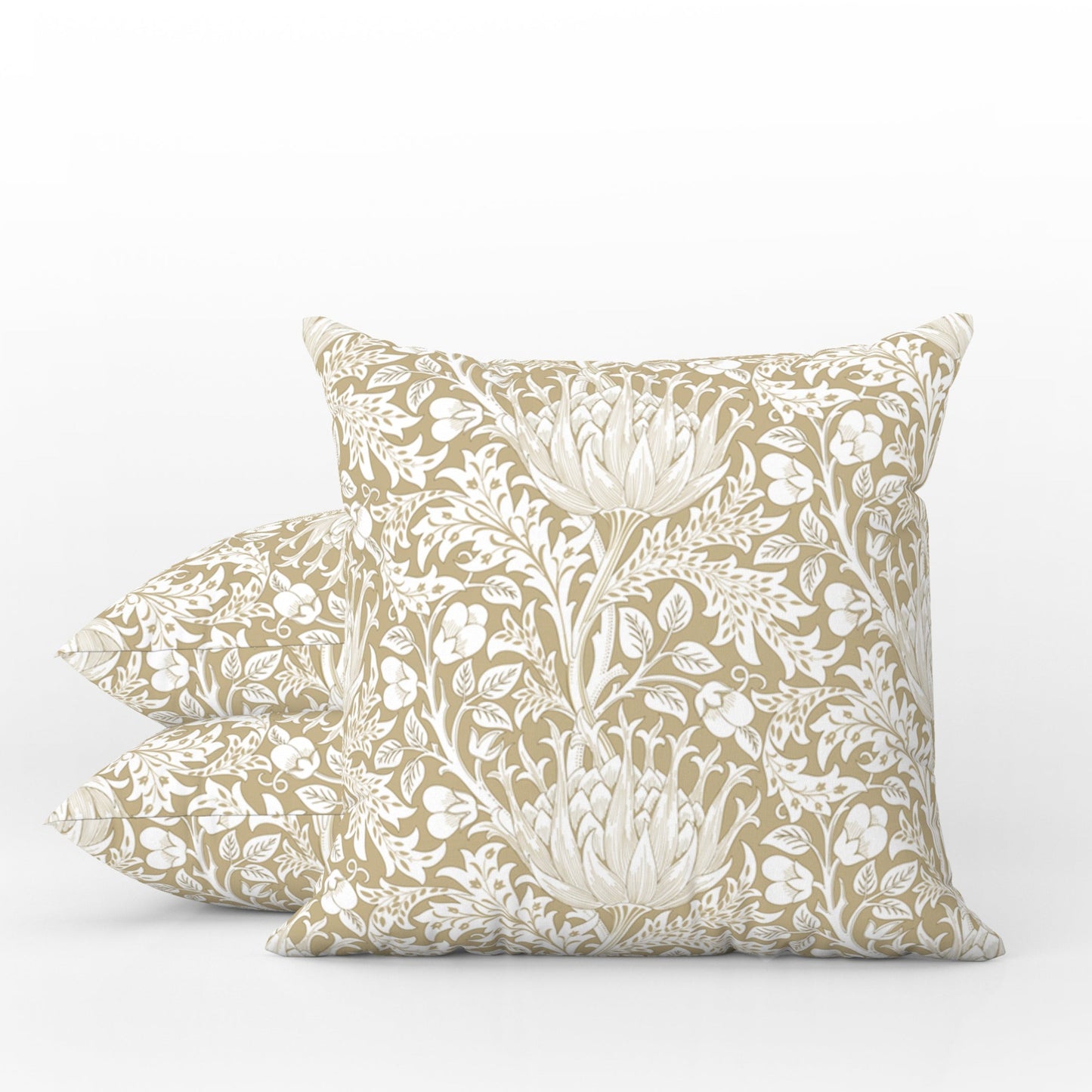 Provence Outdoor Pillows William Morris Artichoke Beige White