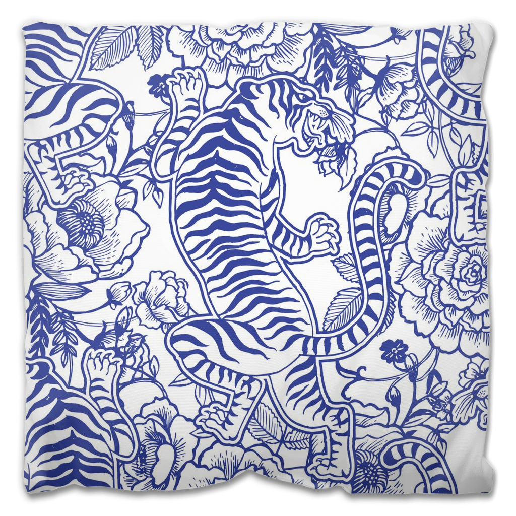 Wild Tiger Outdoor Pillows Blue & White