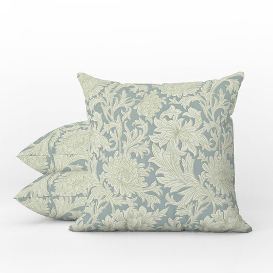 Chrysanthemum Outdoor Pillow William Morris Blue Toile