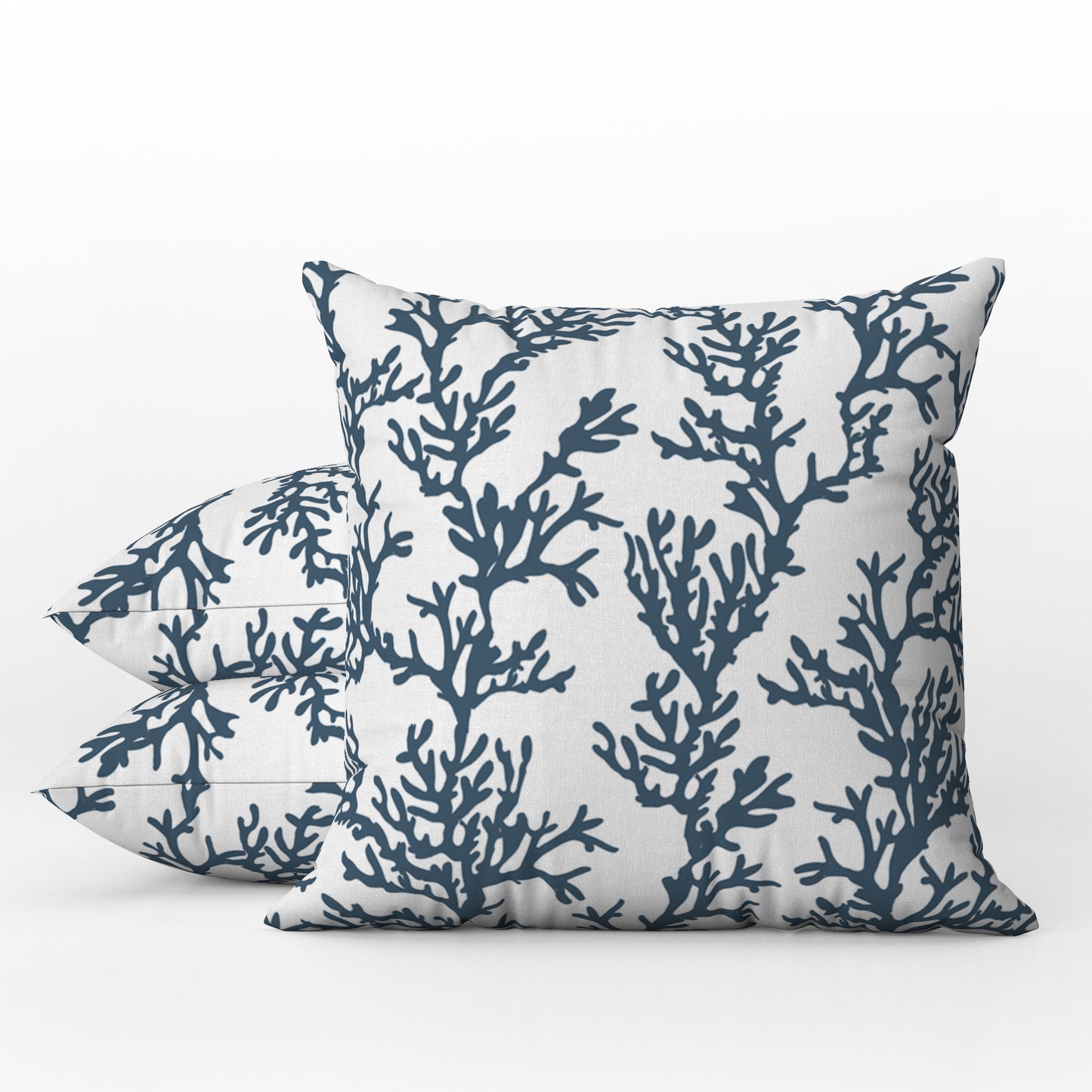 Sanibel Outdoor Pillows Coral Dark Blue & White