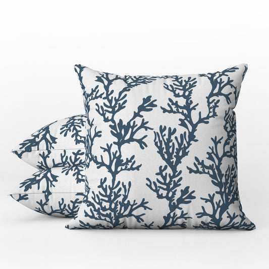 Sanibel Outdoor Pillows Coral Dark Blue & White
