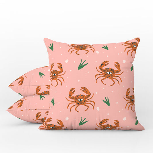 Crazy Crabs Outdoor Pillows Summer Pink