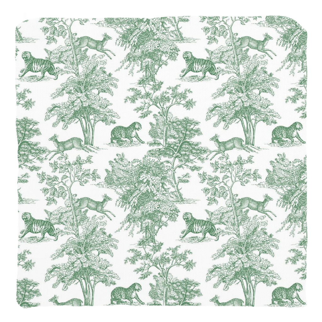 Toile de Jouy Cotton Throw Pillows Tropical Tiger Forest Green
