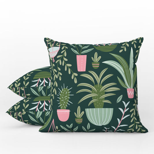 Succulent Houseplants Outdoor Pillows Green & Pink