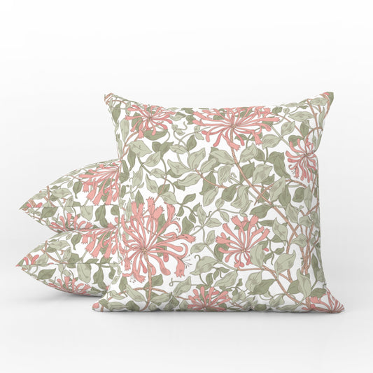 Honeysuckle Outdoor Pillow William Morris Soft Green Pink