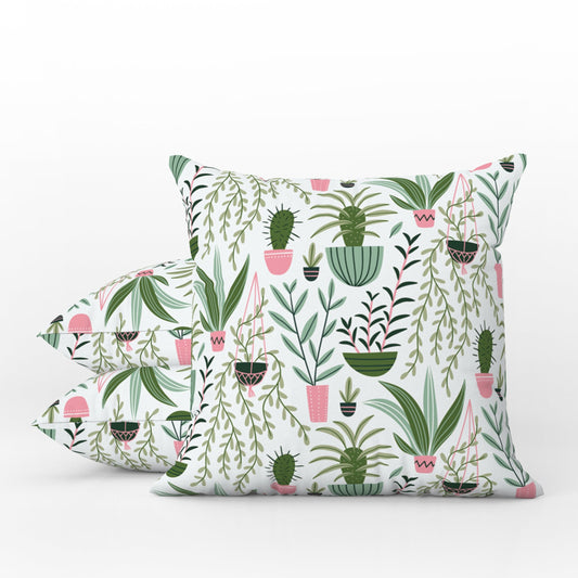 Pastel Houseplants Outdoor Pillows Green & Pink