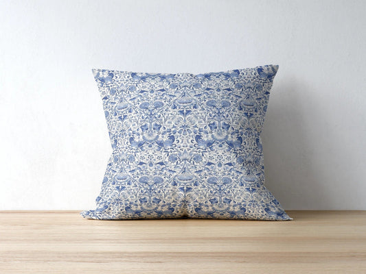 Lodden Cotton Throw Pillows William Morris China Blue