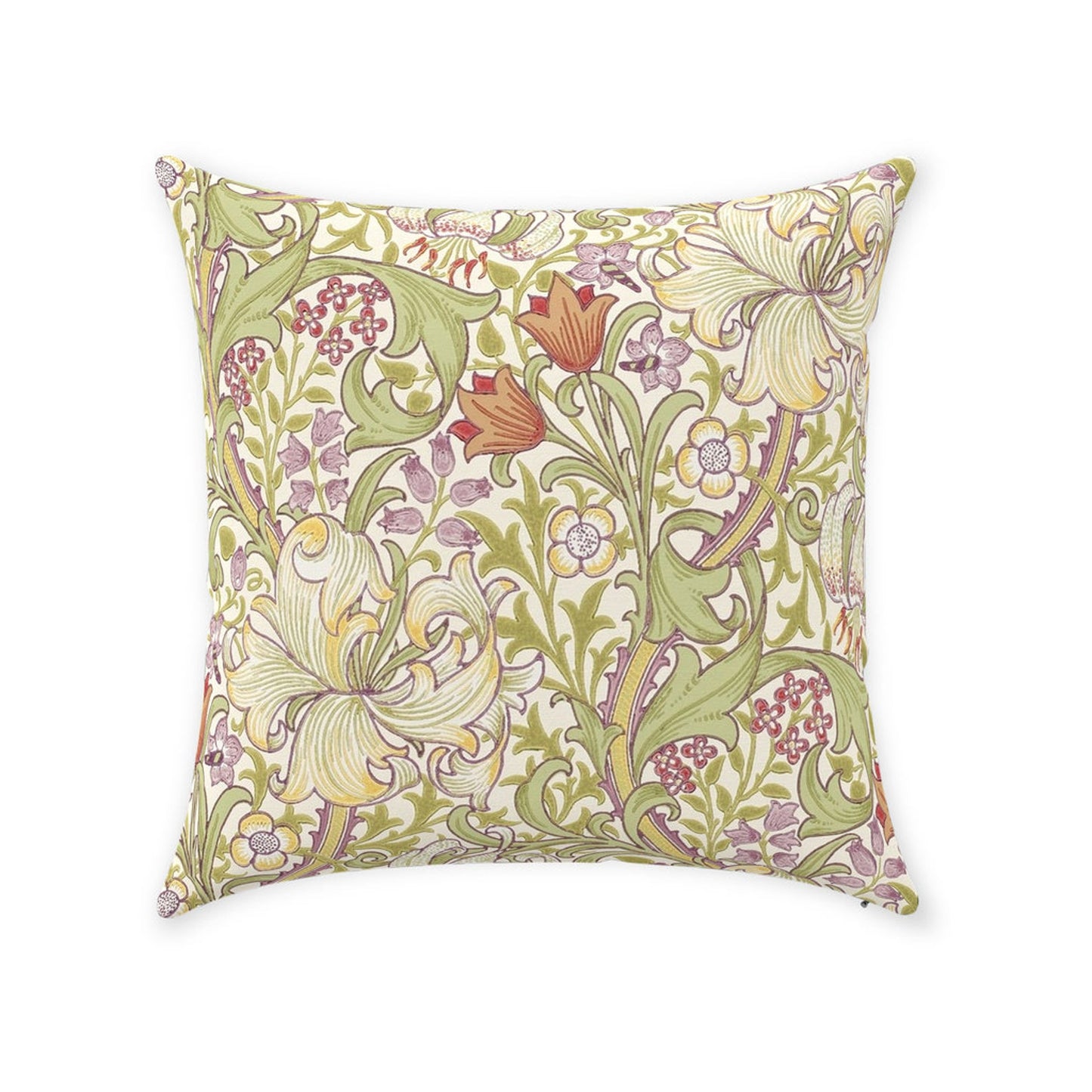 Golden Lily Cotton Pillow William Morris Olive Russet