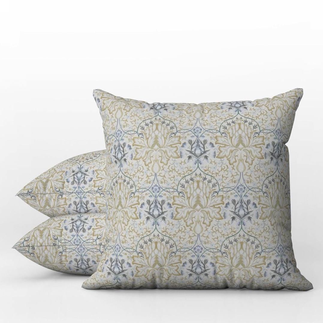 Antibes Outdoor Pillows William Morris Artichoke Soft Gold Cream Blue