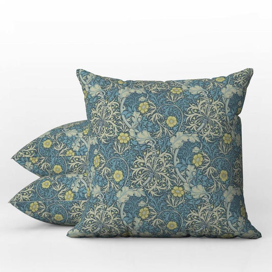Seaweed Outdoor Pillows William Morris Ink Woad Blue