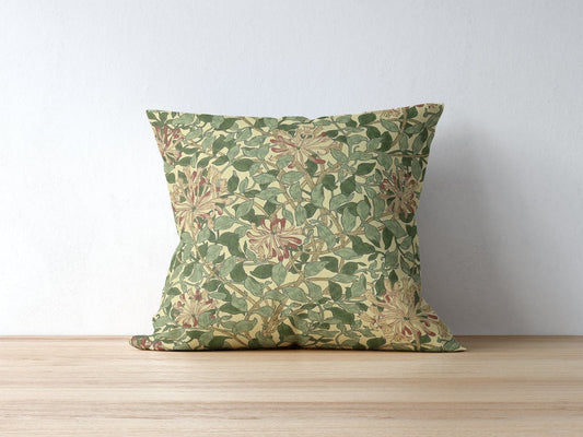 Honeysuckle Cotton Throw Pillows William Morris Green Coral Pink