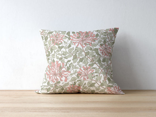 Honeysuckle Cotton Throw Pillows William Morris Soft Green Pink
