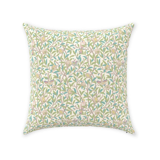 Bird and Pomegranate Cotton Throw Pillows William Morris Ivory Pearl Jade Green