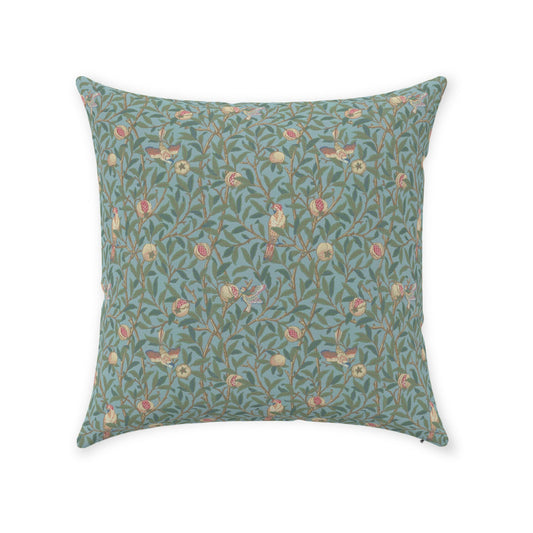 Bird and Pomegranate Cotton Throw Pillows William Morris Turquoise Coral Pink