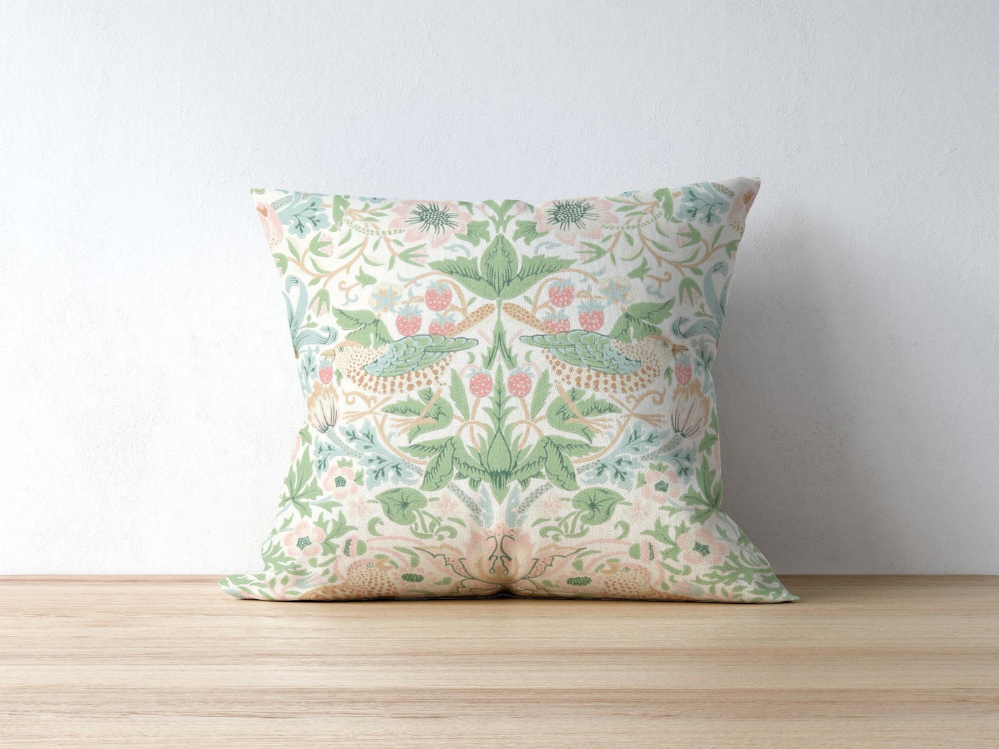 Strawberry Thief Cotton Throw Pillows William Morris Cochineal Pink Willow