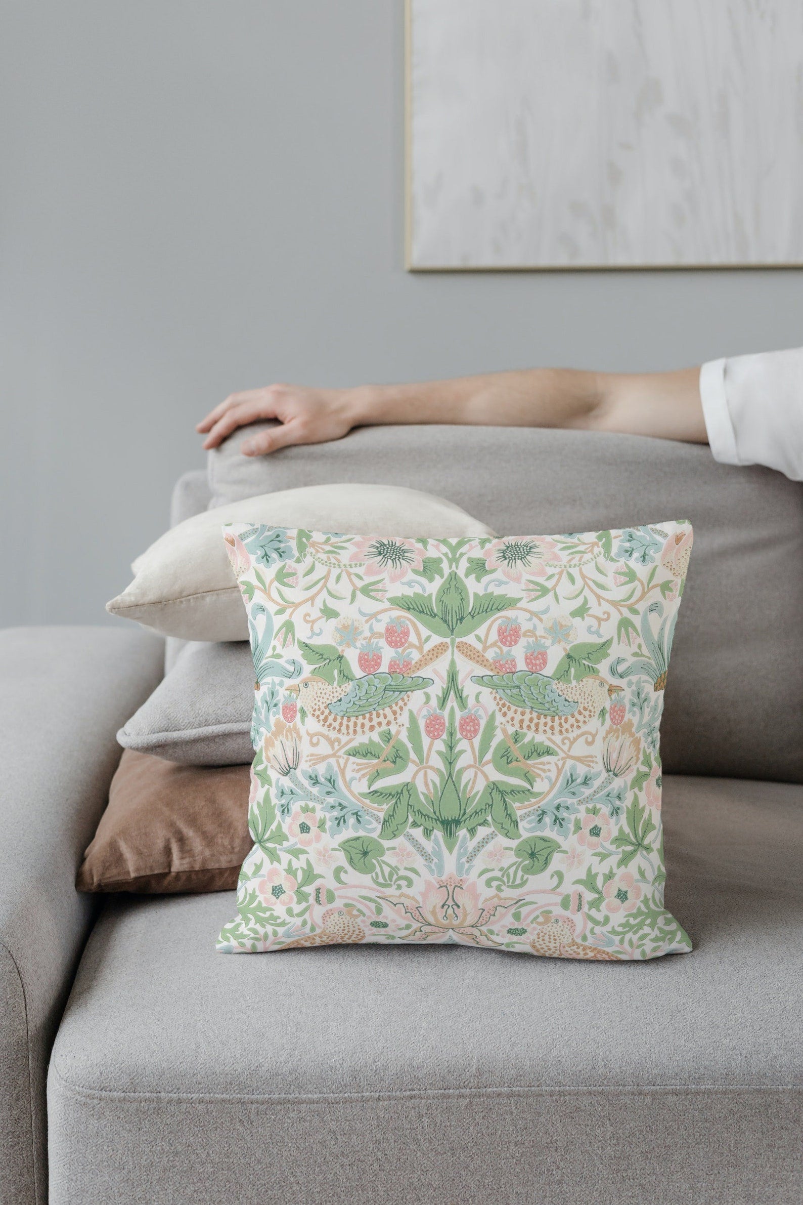 Strawberry Thief Cotton Throw Pillows William Morris Cochineal