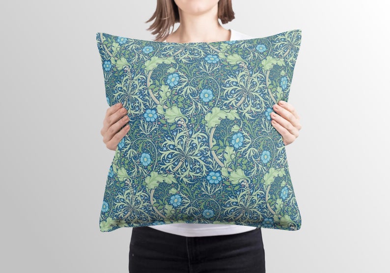 Seaweed Outdoor Pillows William Morris Cobalt Thyme