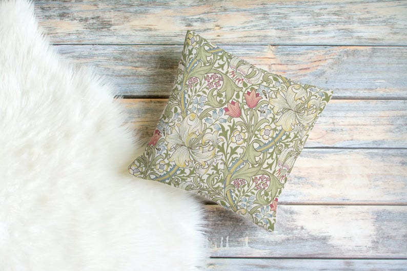 Golden Lily Outdoor Pillows William Morris Green Red