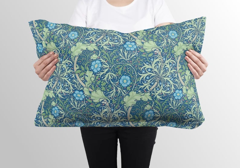 Seaweed Outdoor Pillows William Morris Cobalt Thyme