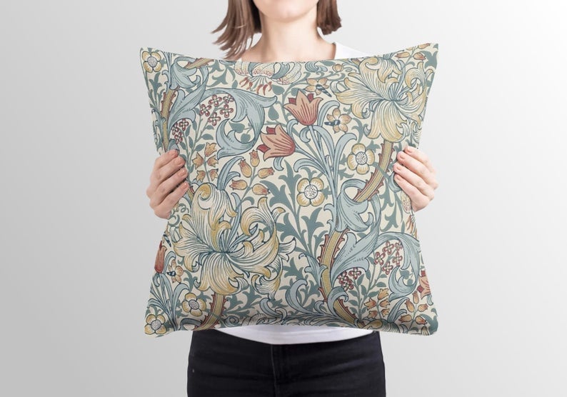Golden Lily Outdoor Pillows William Morris Blue Slate Manilla