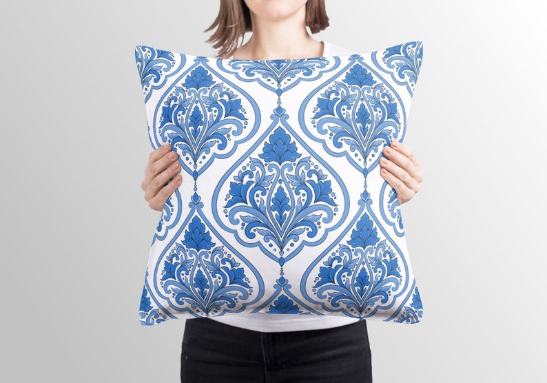 Catania Outdoor Pillows Arabesque Blue & White