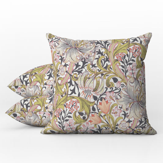 Golden Lily Outdoor Pillow William Morris Pastel Pink
