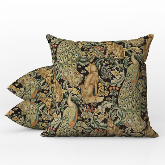 Forest Outdoor Pillow William Morris Charcoal Black