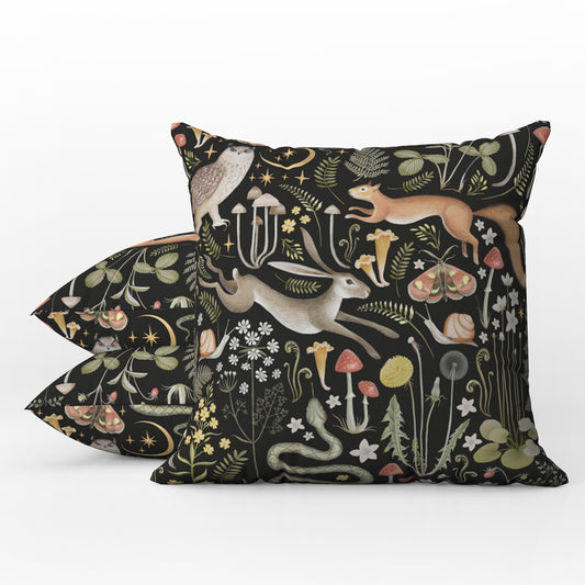 Enchanted Forest Outdoor Pillows Black