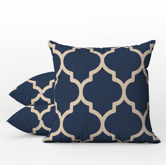Quatrefoil Outdoor Pillows Navy Blue & Ecru
