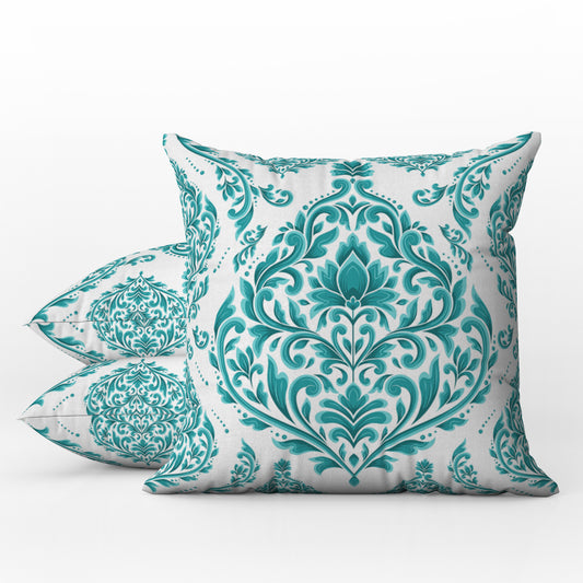 Cordoba Outdoor Pillows Turquoise Green & White
