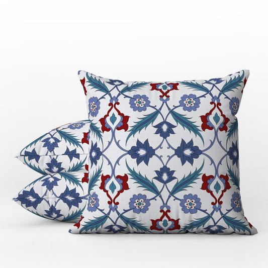 Ankara Ottoman Outdoor Pillows Violet Blue Red & White