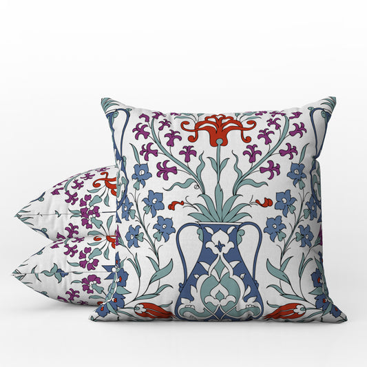 Topkapi Ottoman Outdoor Pillows Sage Blue Red & White