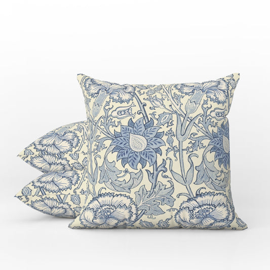Pink & Rose Outdoor Pillow William Morris Blue Indigo Vellum