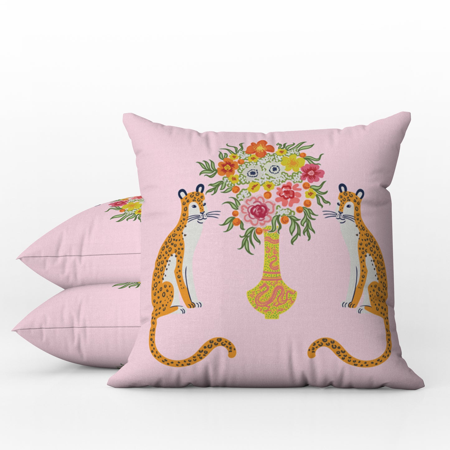 Asiatic Outdoor Pillows Chinoiserie Baby Pink Chinese Cheetah